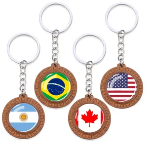 Wood Keyring Souvenir Canada America Mexico Jamaica Bahamas Chile Cuba Barbados Brazil Peru Argentina Flag Glass Dome Keychain