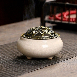 Quemador de incienso a granel al por mayor directo de fábrica colorido <span class=keywords><strong>hielo</strong></span> agrietado Aroma fragancia TAPA DE Metal quemador de incensario de cerámica - Product Image 2