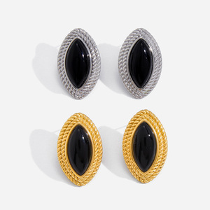 <b>Stud</b> <b>Earrings</b> <b>Black</b> Oval Bezel Setting Stainless Steel Fashion Jewelry - Product Image 1