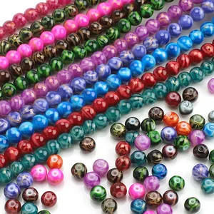 Zhubi Atacado 8MM Padrão De Ouro Pedra Cristal Rodada Beads para Charme Artesanato Contas De Vidro para Colar Pulseira Fazer Jóias