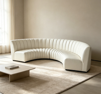 Ensemble modulaire incurvé en cuir à capitonnage vertical moderne, sectionnel en forme de U et demi-cercle, 6 places, durable, pour salon et hall d'hôtel
