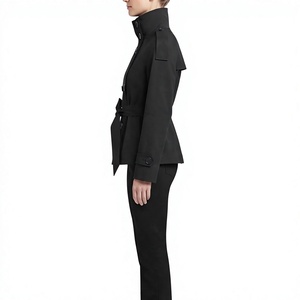 Gabardina Corta Clásica Tejida para Mujer, Chaqueta Cortavientos Casual con Cuello Alto y Doble Abotonadura, Venta al por Mayor - Product Image 4