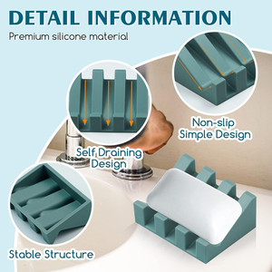 Custom Self-Draining Silicone <strong>Soap</strong> <strong>Dish</strong> Waterfall Shower <strong>Soap</strong> Holder Tray <strong>with</strong> <strong>Drain</strong> for Bath &amp; Toilet Supplies <strong>Soap</strong> Saver - Product Image 5