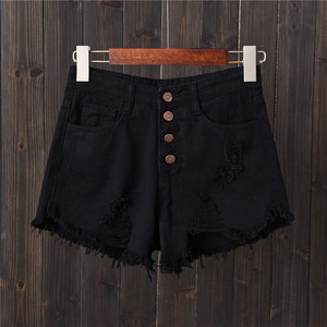 Shorts de Mezclilla Gris Ahumado de Cintura Alta a la Moda para Mujer, Pantalones Cortos Rotos <span class=keywords><strong>con</strong></span> <span class=keywords><strong>Botones</strong></span>, Holgados, de Pierna Ancha, Talla Grande para Mujeres Sensuales - Product Image 5