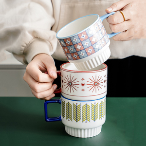 Wholesale Stackable Coffee Mug Vintage <b>Ceramic</b> Tea <b>Cups</b> - Product Image 3