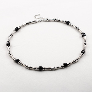 Bamboo Joint Beaded Necklace <b>Titanium</b> Steel Black Beads Short Clavicle Chain Fashion Jewelry For Women - Product Image 1