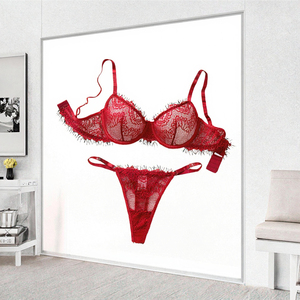 Ensemble de lingerie sexy en <span class=keywords><strong>dentelle</strong></span> noire brodée de fleurs avec <span class=keywords><strong>soutien</strong></span>-<span class=keywords><strong>gorge</strong></span> et string transparent taille basse – Vente en gros - Product Image 2
