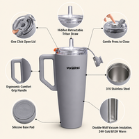 Thermos isotherme en acier inoxydable VOLWESS, isolation sous vide, sans BPA, avec poignée, portable pour café chaud