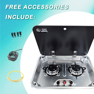 Cuisinière à gaz encastrable JDA à 2 brûleurs avec couvercle en verre SUS304, taille 480x370mm, sablée, pour camping-car, <span class=keywords><strong>caravane</strong></span>, bateau, marine, voyage - Product Image 6