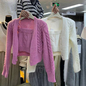 2024 Spring Women Long Sleeve Sweater <strong>Cardigan</strong> and Short Singlet Sweater <strong>Twin</strong> <strong>Set</strong> - Product Image 6