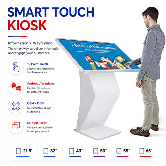 Floor Stand 43 Inch LCD Display Touch Screen Panel All in One PC Computer Information Kiosk for Mall Hotel Airport Hospital