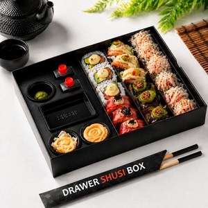 Caja de <span class=keywords><strong>Sushi</strong></span> de Lujo Personalizada al por Mayor con Separador y Ranura para Botella de Salsa, Caja de Papel para <span class=keywords><strong>Sushi</strong></span> Popular, Contenedor de Embalaje para Llevar - Product Image 1