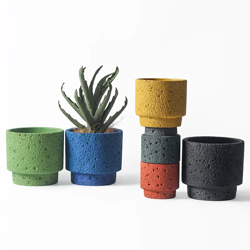 Pots de fleurs en ciment givré simples, pot de ciment rond décoratif pour balcon de jardin, pots de fleurs en béton colorés pour plantes