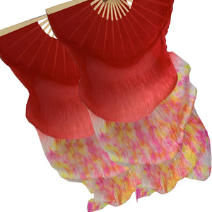 Éventails longs en soie multicolores personnalisés pour la danse orientale, voile uni avec couleur tie-dye - Product Image 6