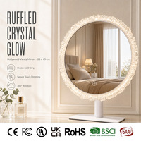 Miroir de maquillage rond en cristal blanc avec lumières LED 40 cm, 3 modes de couleur, variateur d'intensité, capteur tactile, rotation à 360°