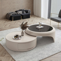 Vente directe d'usine de table basse italienne de luxe léger, style nordique moderne simple, salon, rangement de tiroirs, ronde