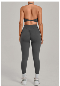 Ensembles de vêtements de sport respirants pour femmes, effet seconde peau, avec soutien-gorge à fermeture éclair et dos croisé, pour la gym, le yoga et le fitness, 2 pièces - Product Image 4