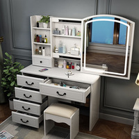Coiffeuse compacte avec rangement dissimulé, miroir coulissant et tiroirs multiples, pour chambre à coucher et atelier de loisirs créatifs