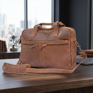 Sac à bandoulière pour ordinateur portable BS INTERNATIONAL en cuir véritable haute durabilité, 100 % imperméable, antichoc, léger, écologique, grande capacité - Product Image 1