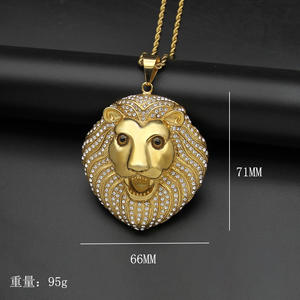 Hip Hop Lions Head Cubic Zirconia impermeable deslustre libre de acero inoxidable joyería de moda colgantes collares para hombre - Product Image 4