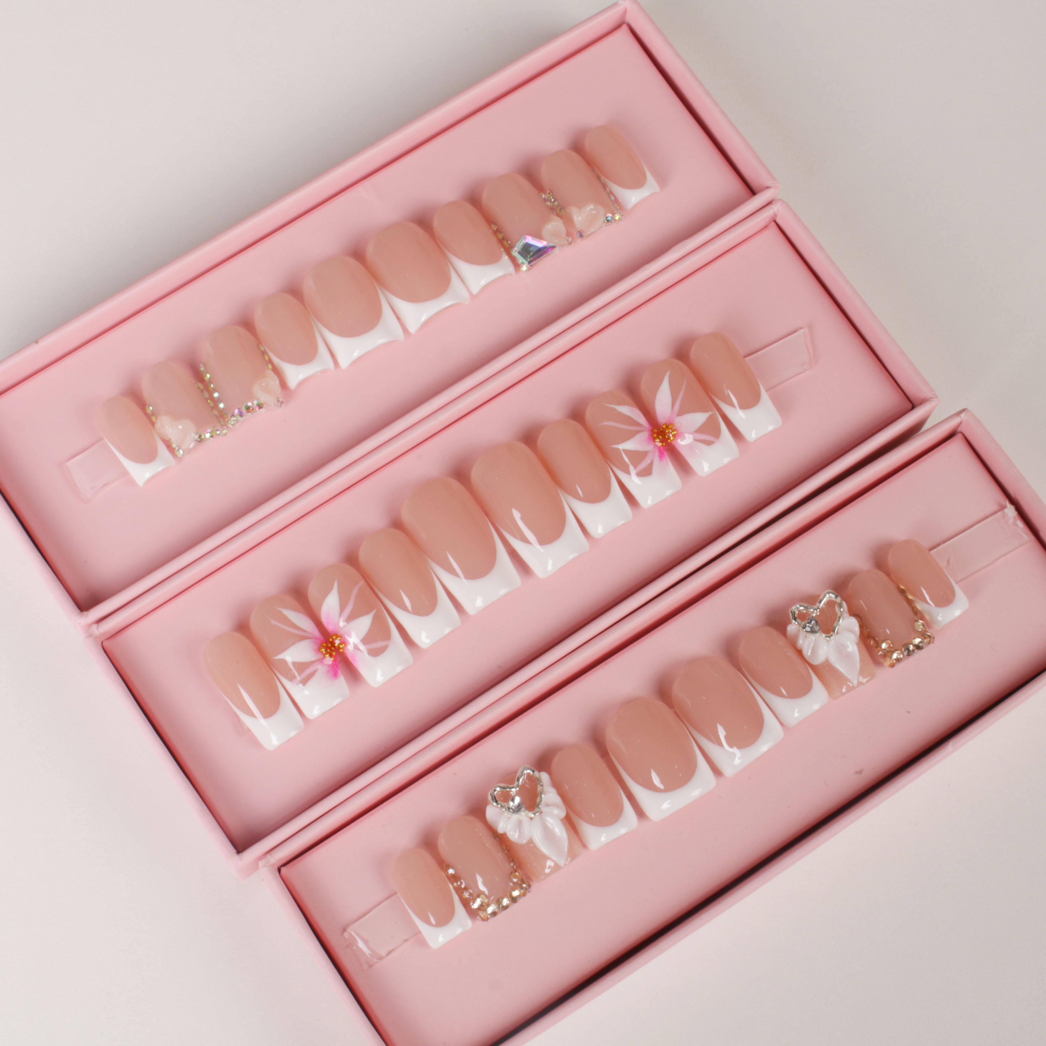 Super Long Pink ABS Cute French Design Press-On Artificial Finger Nails High Quality Square Gel Fake Nails Tip