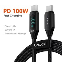 Kabel USB C ke USB-C 100W PD 5A 20V dengan Layar LED Digital, Pengisian Cepat, Jalinan Logam untuk Ponsel, Tablet, Laptop