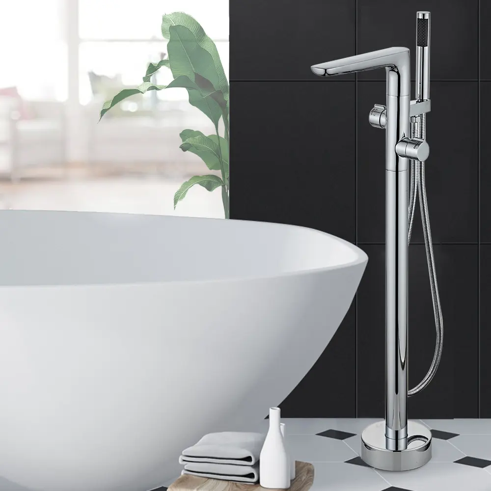 kaiping yida New fashion style 304 stainless steel Free Standing brushed hot and cold bathtub mixer faucet with handheld