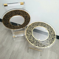 Guangdong usine acrylique personnalisé moderne clair rond carré acrylique pliable Table plateau café avec décoration en or