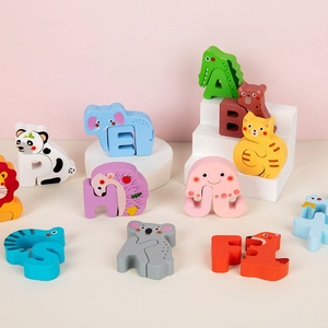 Juguete Educativo de Madera para Niños, Rompecabezas de Letras de Animales para Educación Temprana, Bloques de Construcción Cognitivos en Inglés, 50 Piezas - Product Image 4