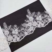 Bordir manik-manik renda warna putih/hijau/navy/merah lebar 15cm untuk gaun (grosir)