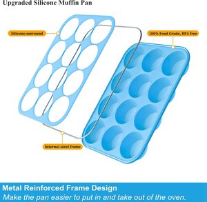 Moule à muffins en silicone sans BPA et compatible lave-vaisselle, 12 cavités, pour la préparation de muffins et de gâteaux - Product Image 2