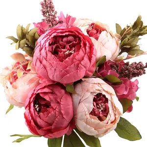 Heißer Verkauf Pfingstrose Bouquets Blumen Vintage Künstliche Pfingstrose Seiden Blumen Bouquet Hochzeit Hause Dekoration, pack von 1 (Dark Rosa)