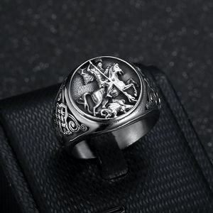 Anillo de acero inoxidable para hombre con diseño de caballo y caballero, joyería retro de moda, regalo para él - Product Image 1