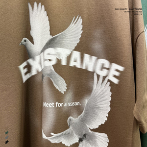 Wholesale Customized 230G Double Yarn Cotton Peace Dove Printed Short Sleeve T-Shirt Loose Men's Cotton Tops - Product Image 3