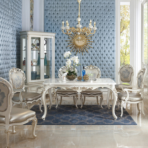 Mới quý tộc Pháp rắn gỗ chạm khắc dài bàn ăn phong cách Châu Âu bề mặt đá cẩm thạch sang trọng cao cấp bàn ăn và ghế - Product Image 2