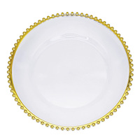 Assiette de présentation transparente en plastique doré perlé de 13 pouces pour mariage, Noël, fête, décoration de table, vaisselle de restaurant