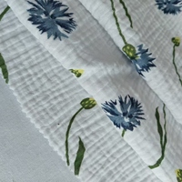 Tissu en crêpe 100% coton double gaze imprimé, nouveau design 2024, pour robe femme et bébé, tissu uni en mousseline en rouleau
