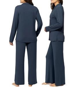 OEM Pyjamas grande taille à boutons et manches longues en coton et bambou pour femmes, 2 pièces, 1x1, pyjamas en jersey côtelé, vêtements de nuit pour femmes - Product Image 5