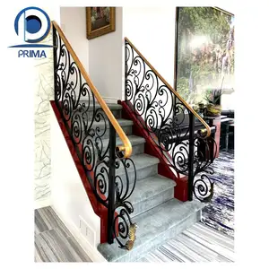 Prima Interior Besi Tempa Logam Desain Pagar Tangga Melengkung/Pegangan Tangan