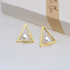 Boucles d'oreilles triangulaires en argent S925 Wenchi avec incrustation de perles personnalisées, accessoires DIY simples, support vide, Chine 16145 - Product Image 2