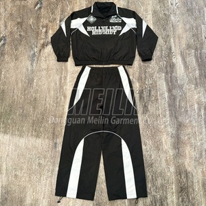 New Fashion Windbreaker Sweatsuit Set <b>Zip</b> <b>up</b> <b>Jackets</b> Streetwear Cut and Sew 2 Piece Jogging Nylon Windbreaker Tracksuit Set - Product Image 2