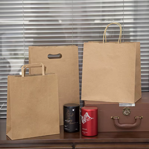 Sac en papier kraft brun personnalisé avec votre logo, recyclable, pour la livraison de café et de repas à emporter en restaurant – Prix de gros - Product Image 4