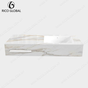 Lavabo de Porcelana de una Pieza, Estilo Mármol, Elegante, Superficie Sólida, Producto de Lavabo Individual - Product Image 3