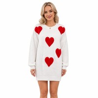 Individuelles LOGO Damen Creme Herz Rundhals-Pullover mit Ballonärmeln Chenille-Acryl-Mischung Modisch Schick Herbst Winter Trendig