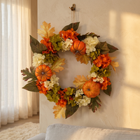 Couronne artificielle d'automne pour Halloween, marque Longgao, fabriquée en Guangdong, avec citrouilles et feuilles d'érable, décoration de Thanksgiving, idéale pour le bricolage