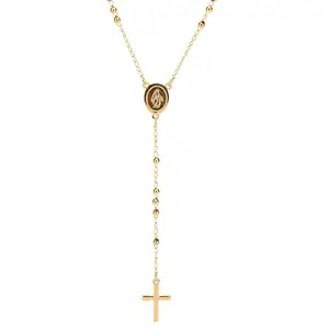 定制St Benedict镀金不锈钢宗教长念珠处女玛丽十字项链天主教念珠为男性女性