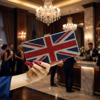 Sac à main de soirée élégant avec drapeau national et diamants, pochette de soirée, sac à bandoulière en cristal avec drapeau britannique, sac à main en strass bleu et rouge pour femme
