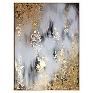 Большая текстура золотых листьев, потрясающие абстрактные картины для дома, чистые настенные картины ручной работы, распродажа