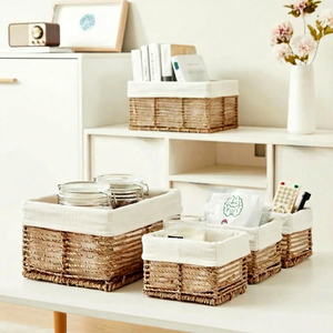 Panier en jonc de mer naturel écologique, organisateur de rangement multi-usages ou poubelle, décoration de salon, vente en gros au Vietnam - Product Image 1