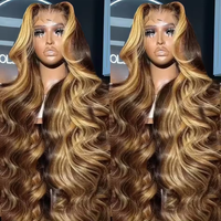 Perruque Balayage Marron Bouclée Profonde Pré-Pluckée Transparente 13x4 Lace Frontale Couleur Piano Blond Miel Cheveux Humains